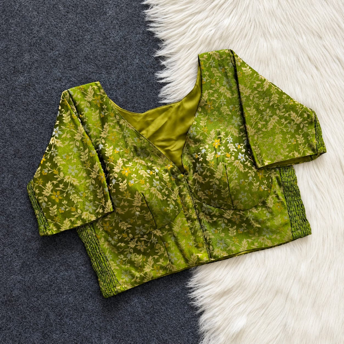 A beauty of weaving work all over with stretchable technology inside ready made blouse
