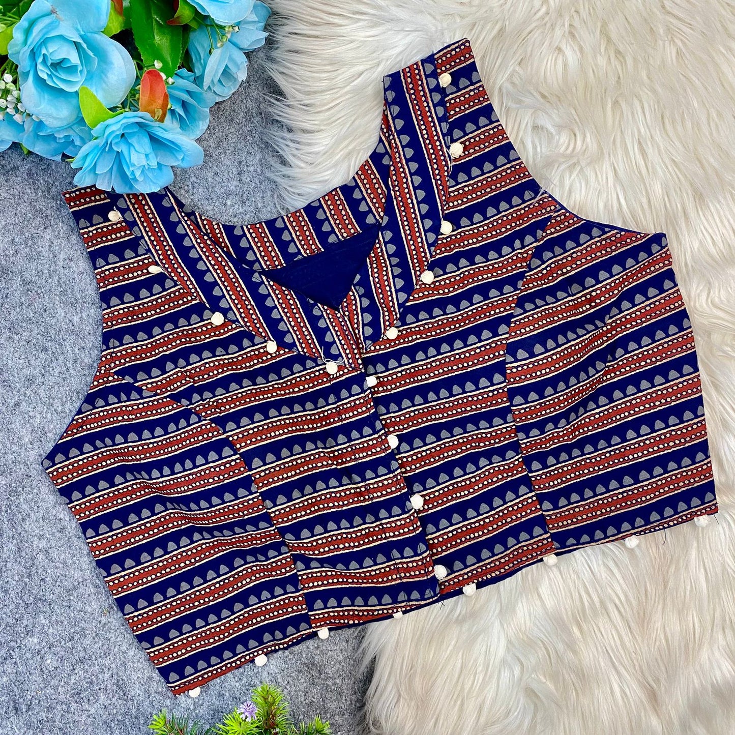 Ajrakh print sleeveless ready made blouse