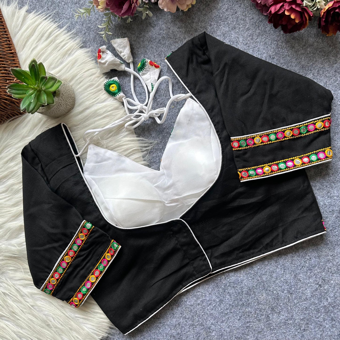 Heavy Cotton with Embroidery with mirror Work - Premium Readymade blouse
