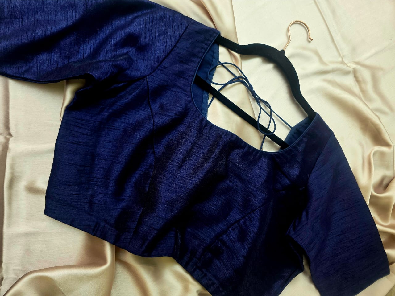 Pure dupion silk Navy blue custom made blouse