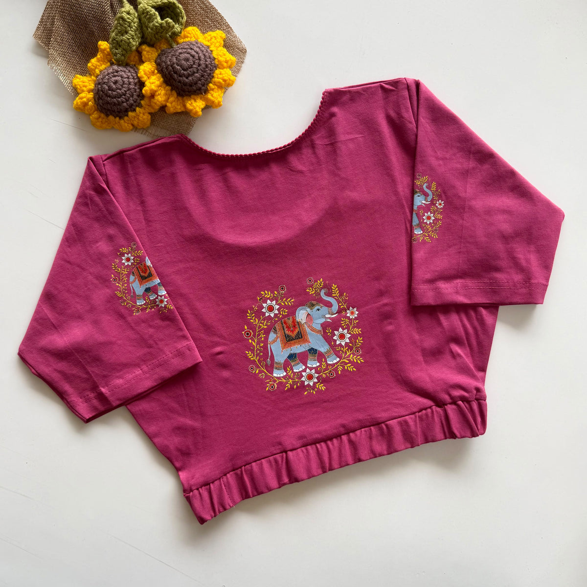 Beautiful block print with elastic ready made blouse