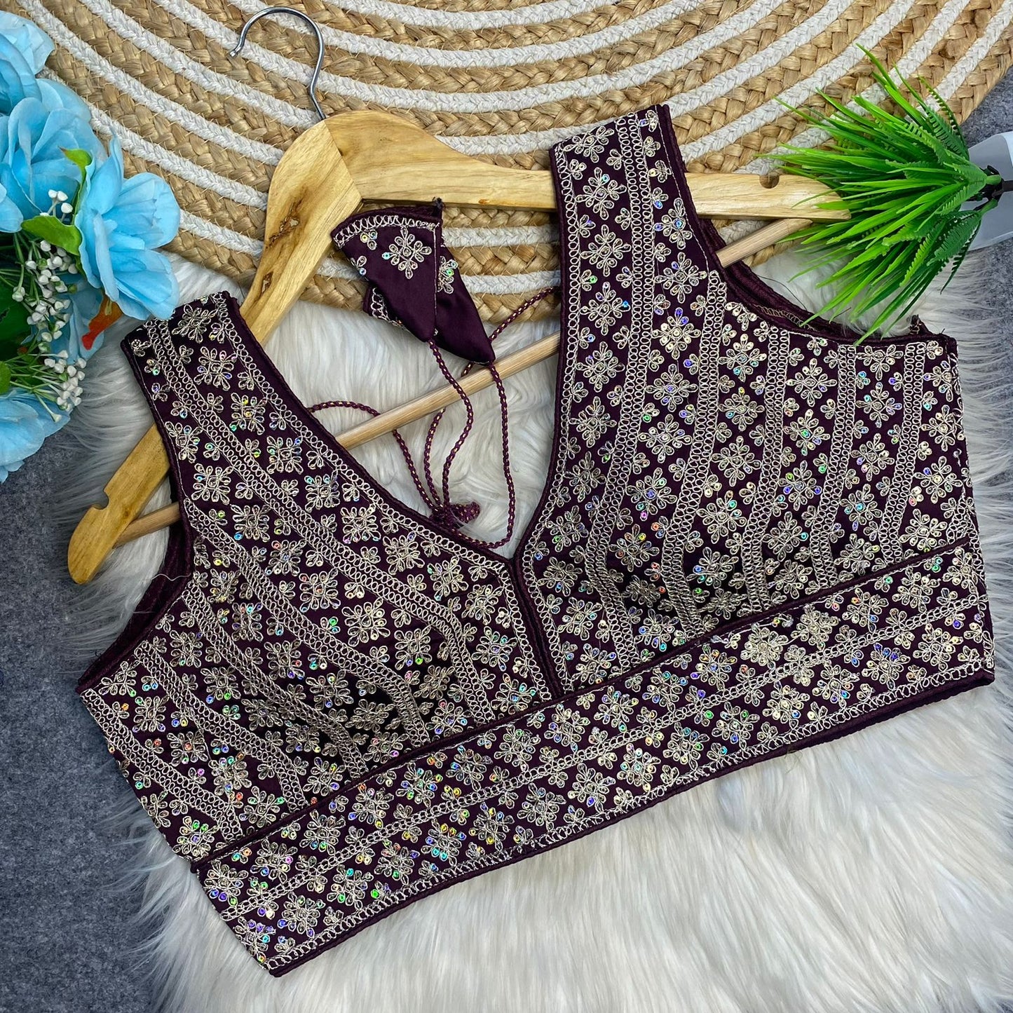Heavy embroidery + sequins work ready made blouse