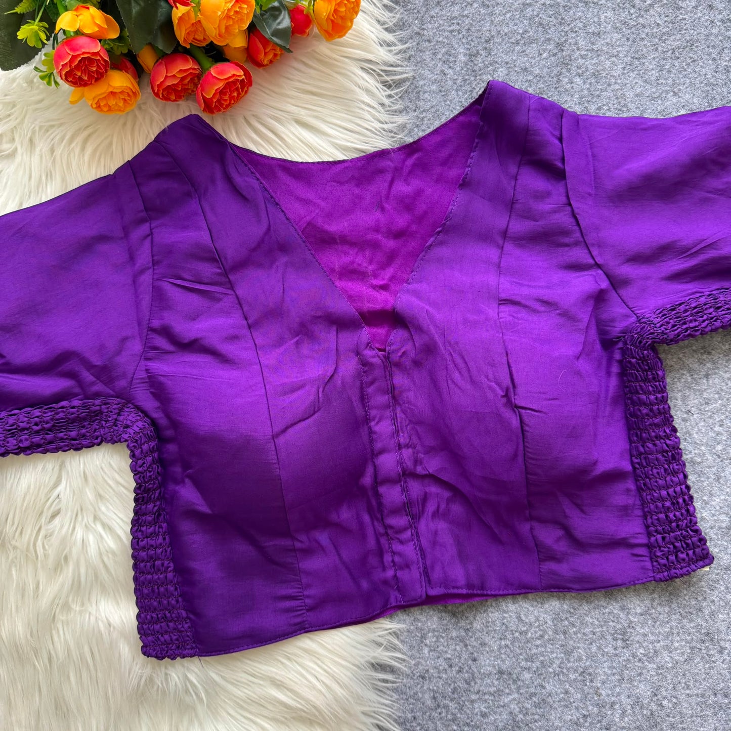 Pure Roman fabric with elastic attach for better fitting ready made blouse