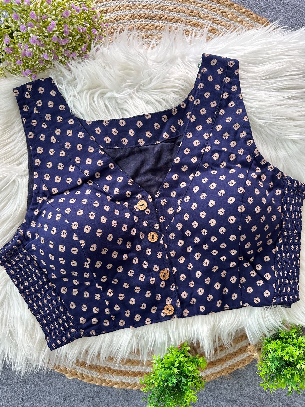 Presenting flexi fit Pure Ajrakh Bandhani Print Cotton ready made blouse