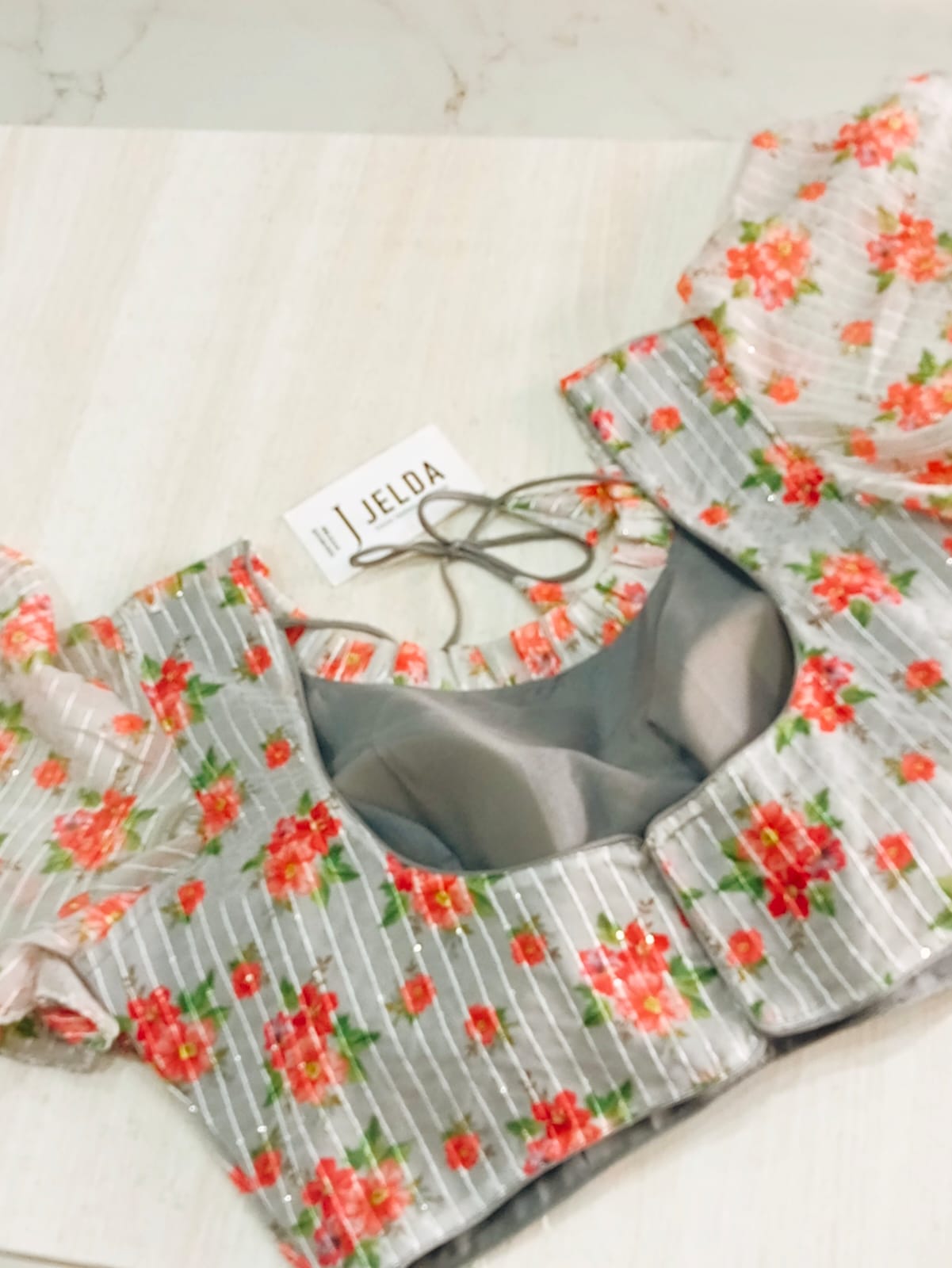 Print work frill sleeve ready made blouse