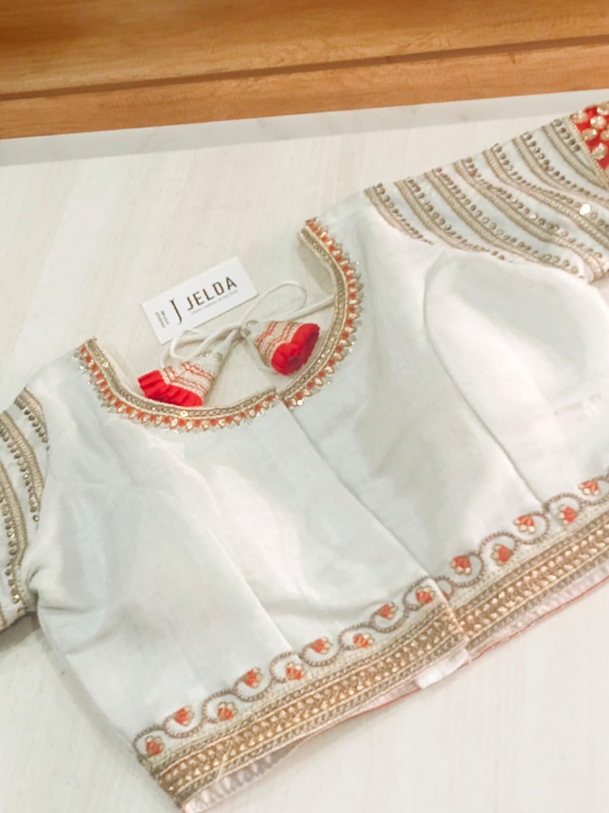 Silk embroidery and jumki work ready made blouse