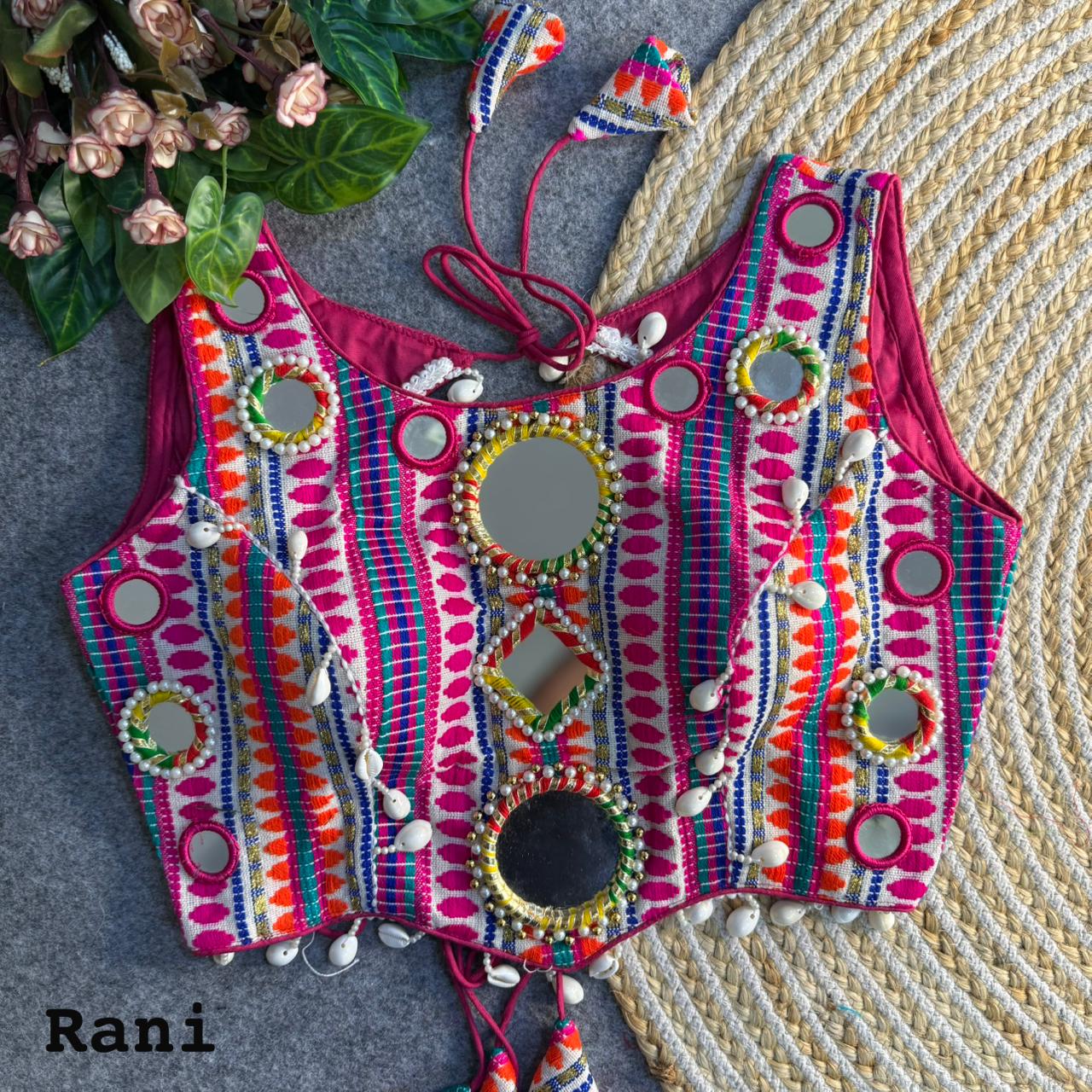Hand mirror work ready made blouse