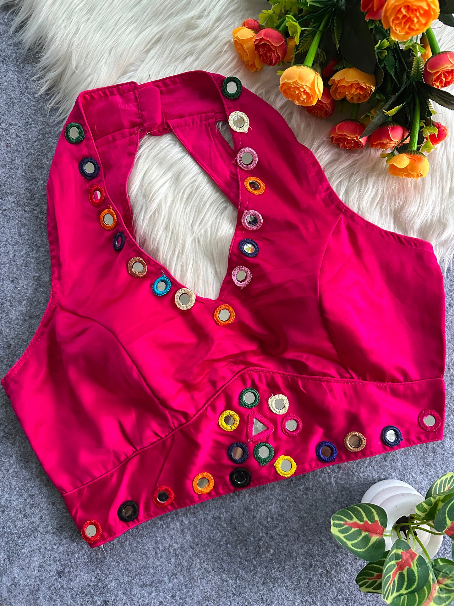 Satin silk sleeveless ready made blouse