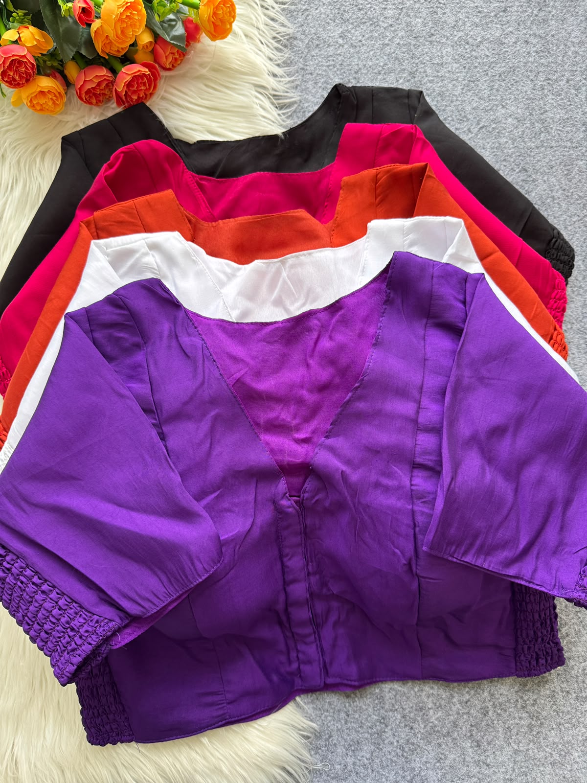 Pure Roman fabric with elastic attach for better fitting ready made blouse