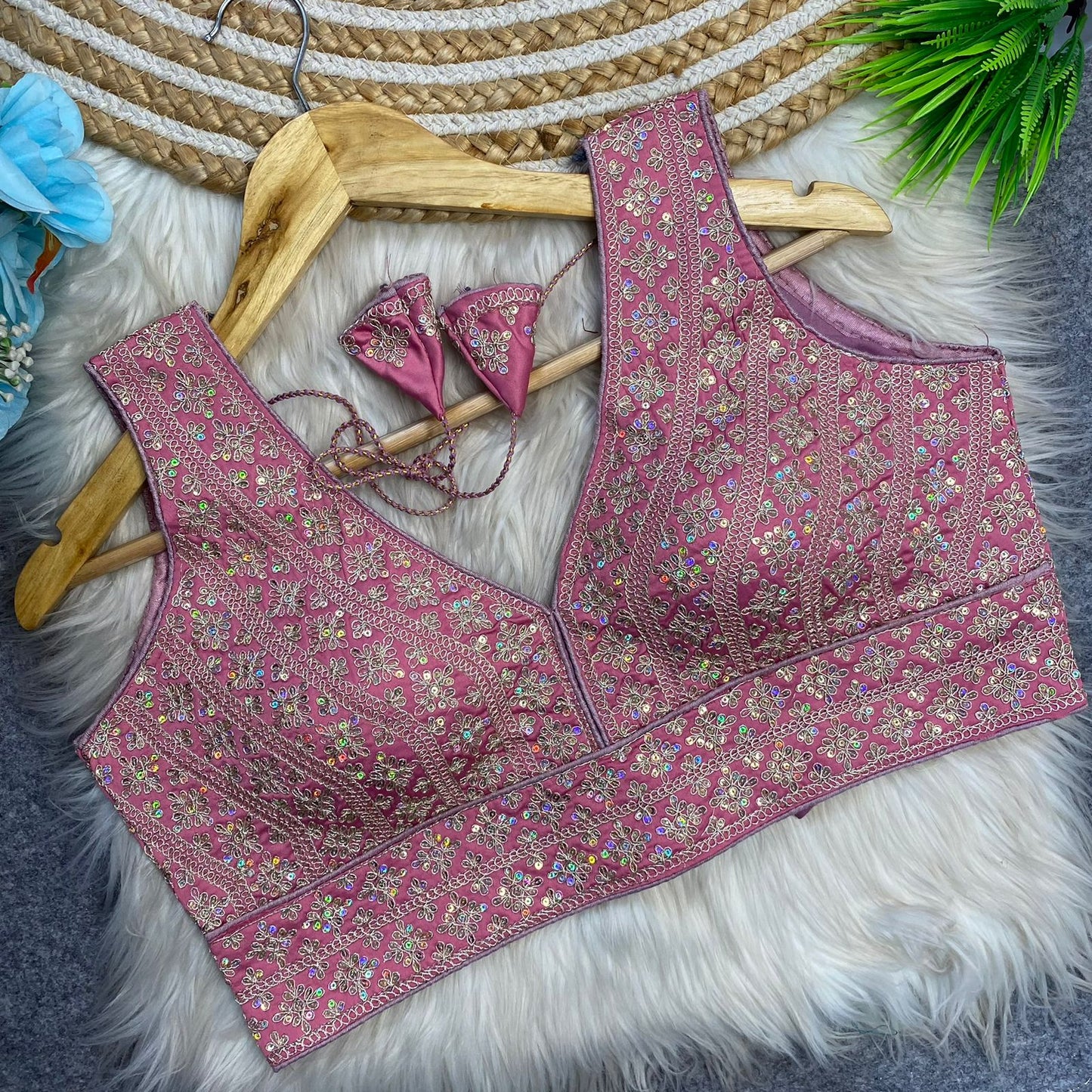 Heavy embroidery + sequins work ready made blouse