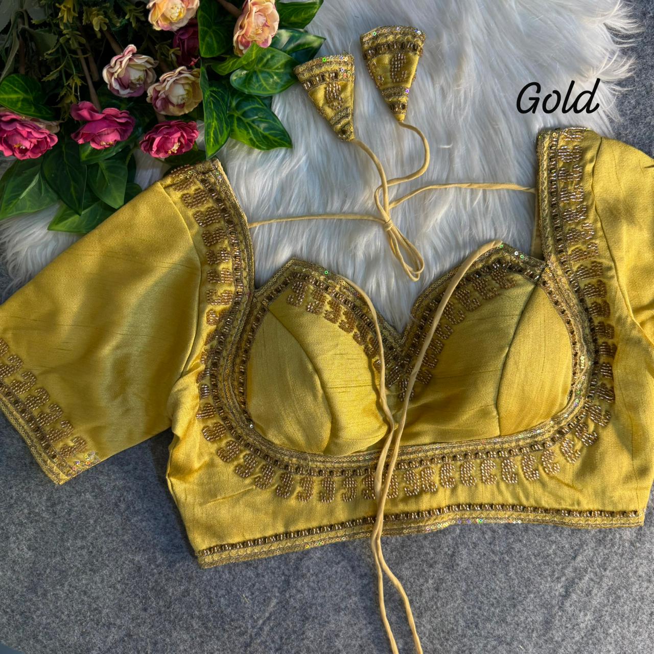 Beautiful heavy beads work ready made blouse