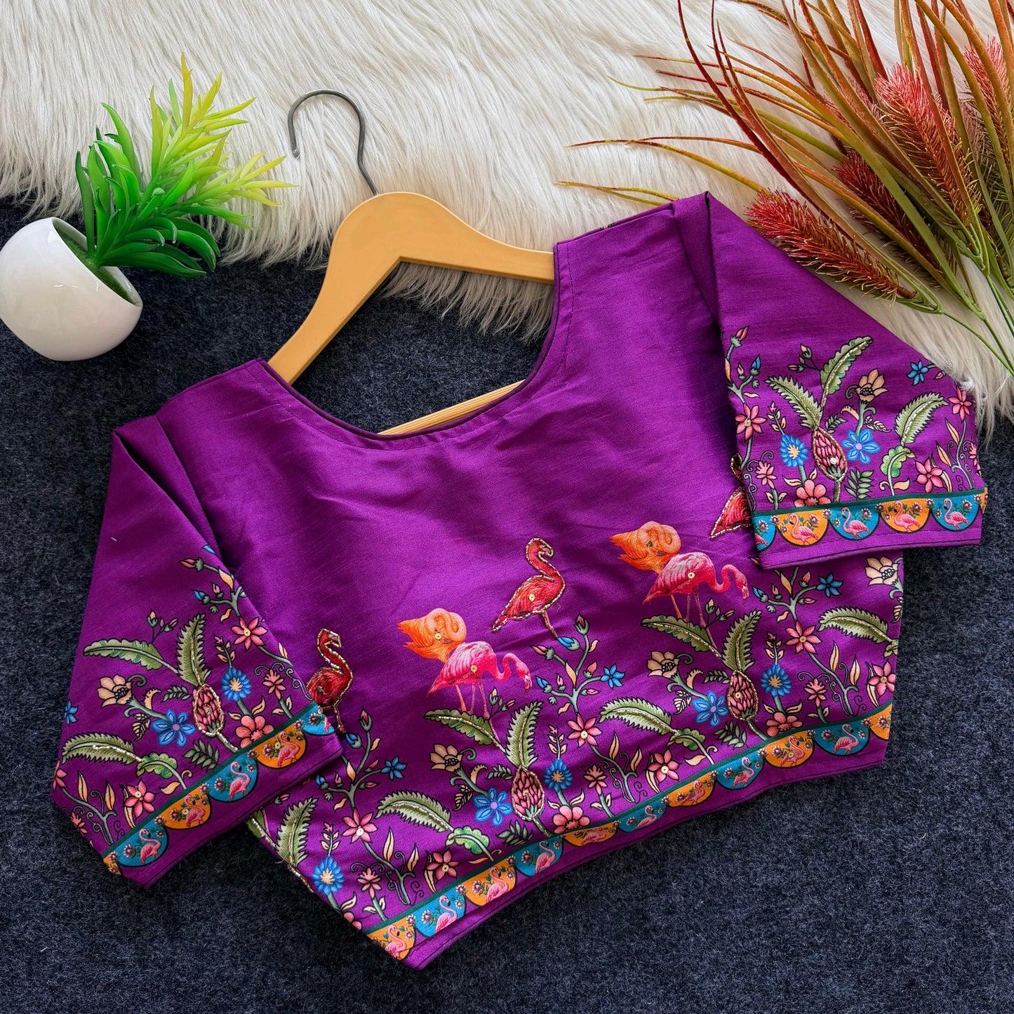 Pure silk fabric with Decent print ready made blouse