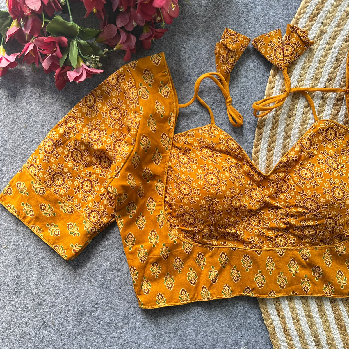 Original ajrakh cotton halter neck ready made blouse