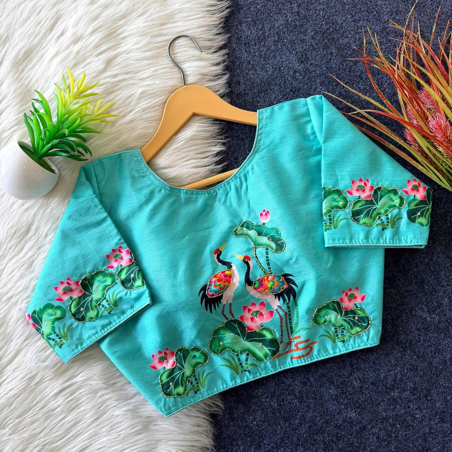 Pure silk fabric with Decent print ready made blouse