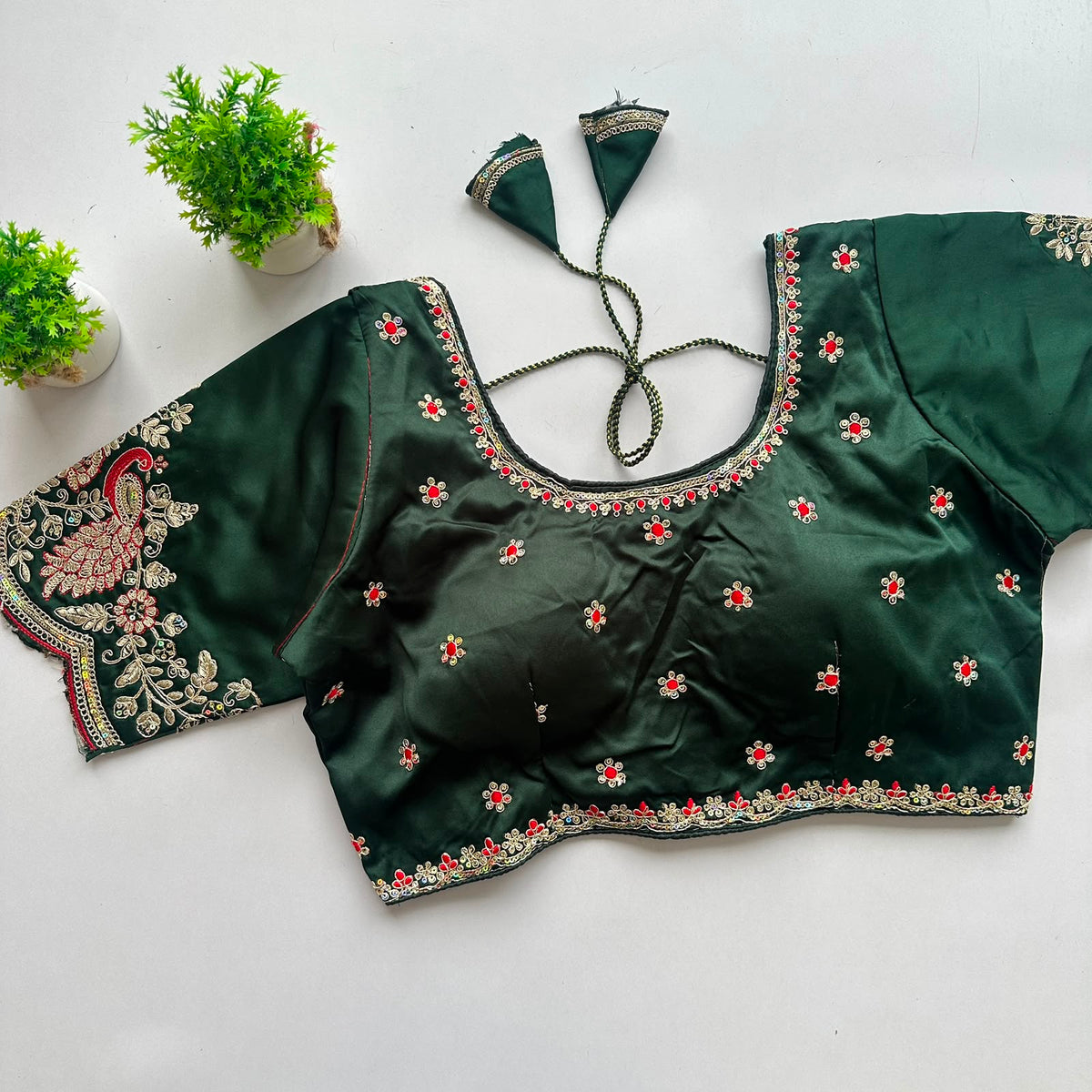 Heavy pure satin silk embroidery work ready made blouse