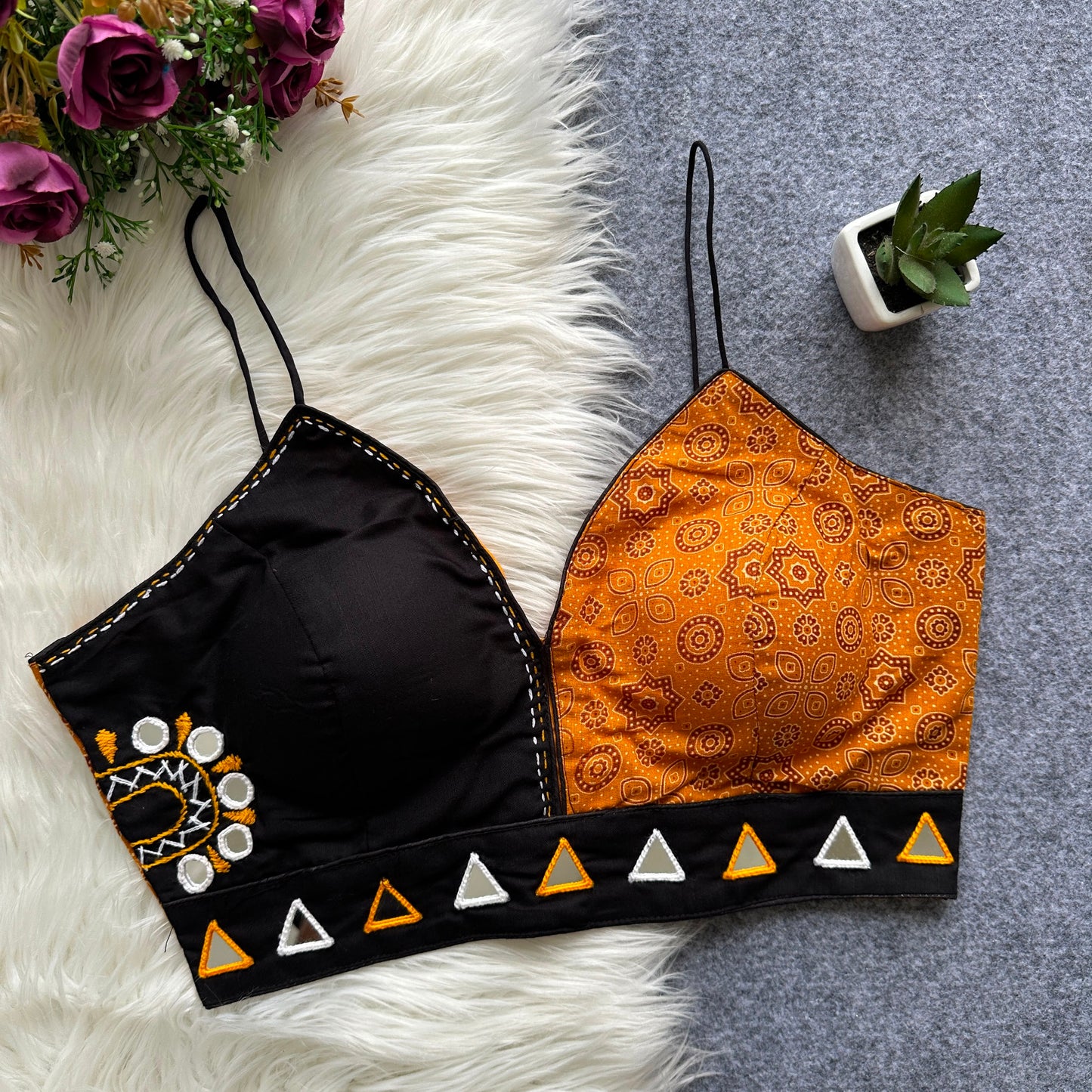 Real Hand mirror work with  Hand Embroidery work ready made blouse