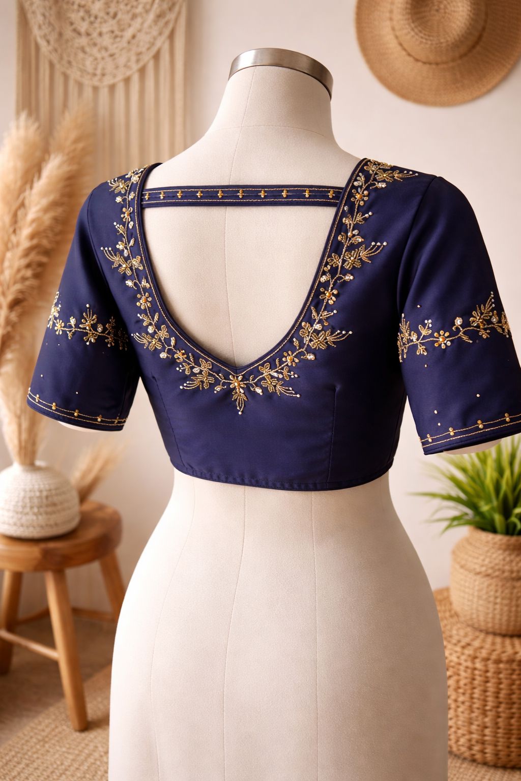 Beautiful handwork all over back and sleeves with designer handwork ready made blouse