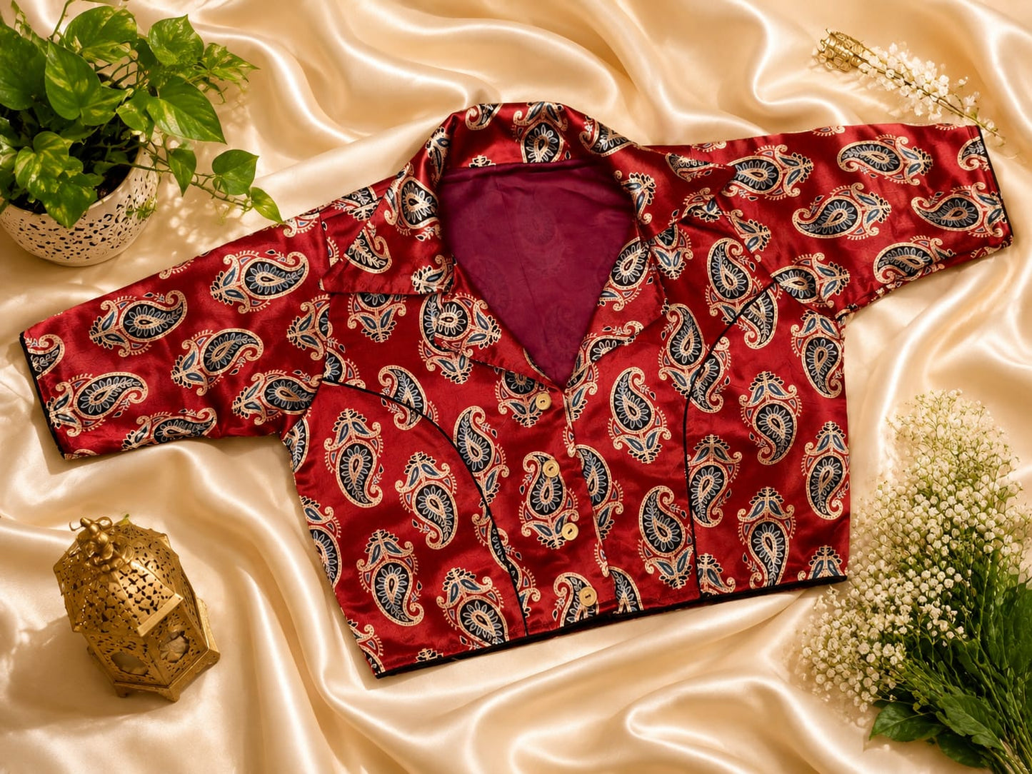 Pure modal silk collar neck ready made blouse