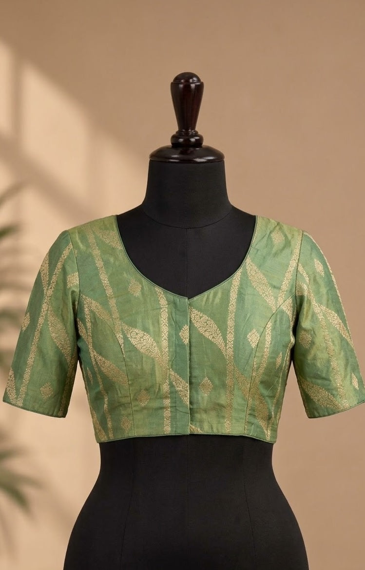 Sage Green Zari Leheriya Designer ready made blouse