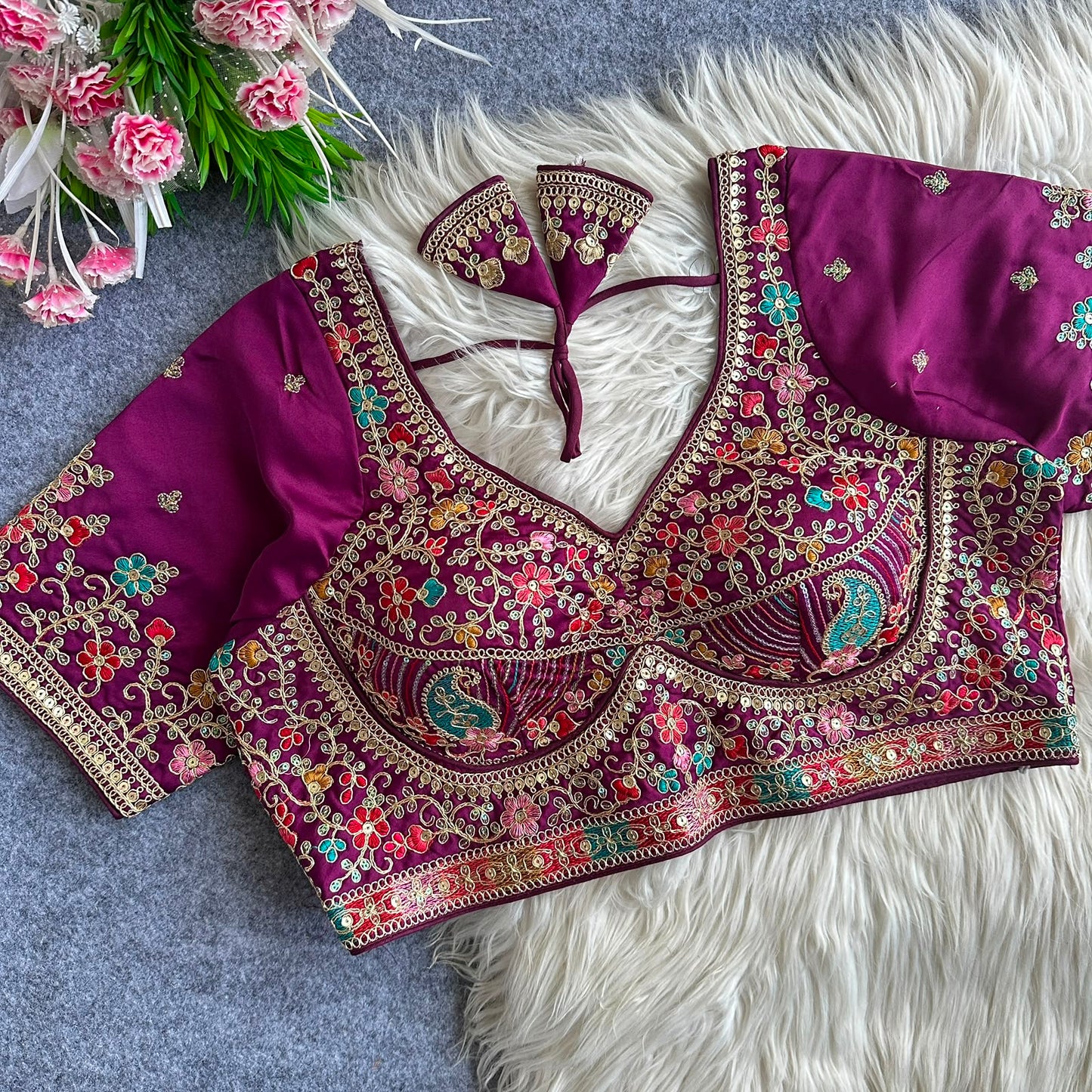 Heavy Embroidery Work ready made blouse