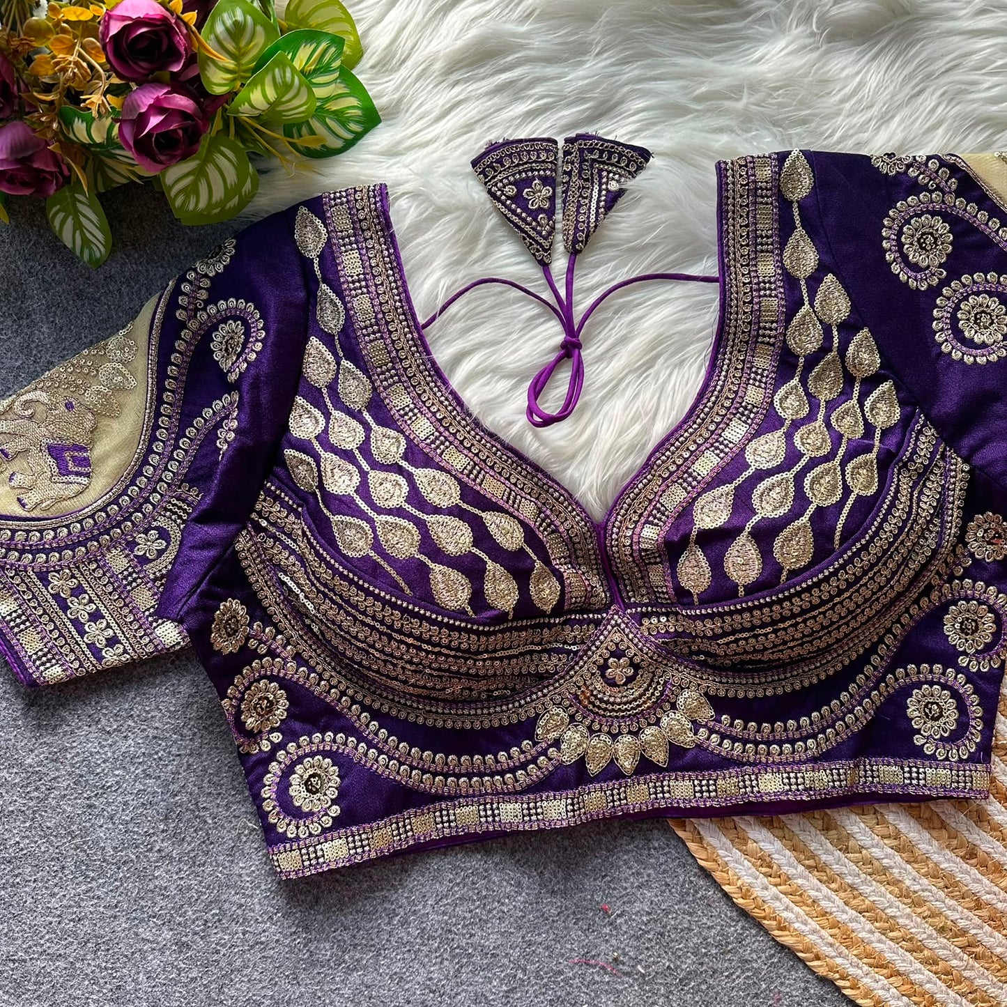 Rani cut work heavy gold zari work bridal ready made blouse