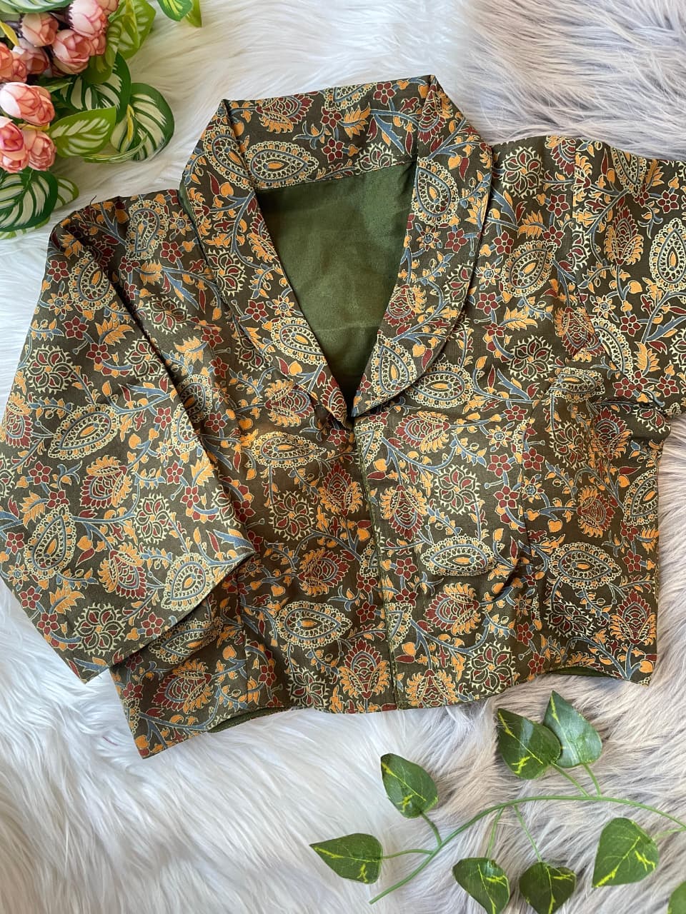 Pure cotton ajrakh ready made blouse