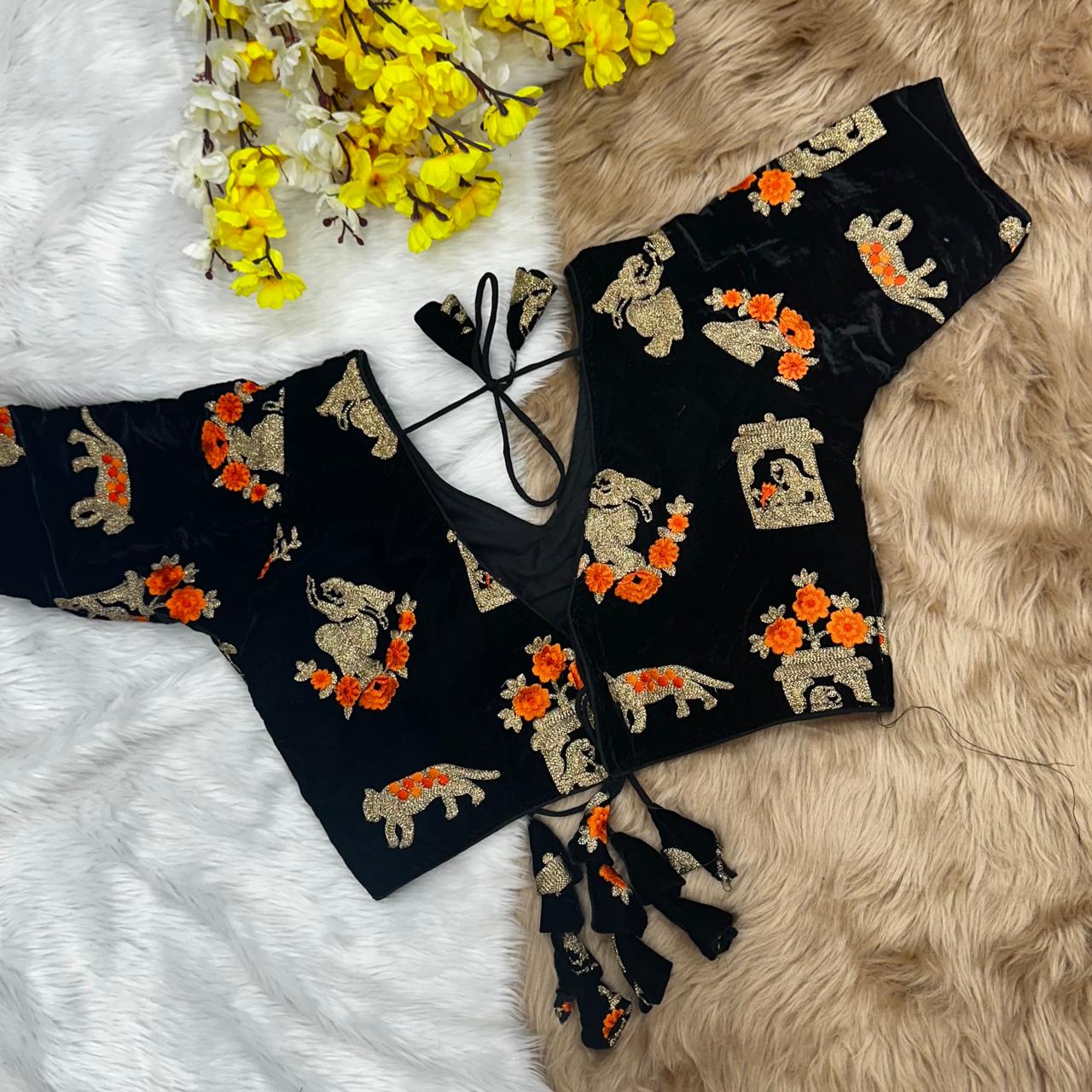 velvet Fabrics with heavy Embroidery ready made blouse