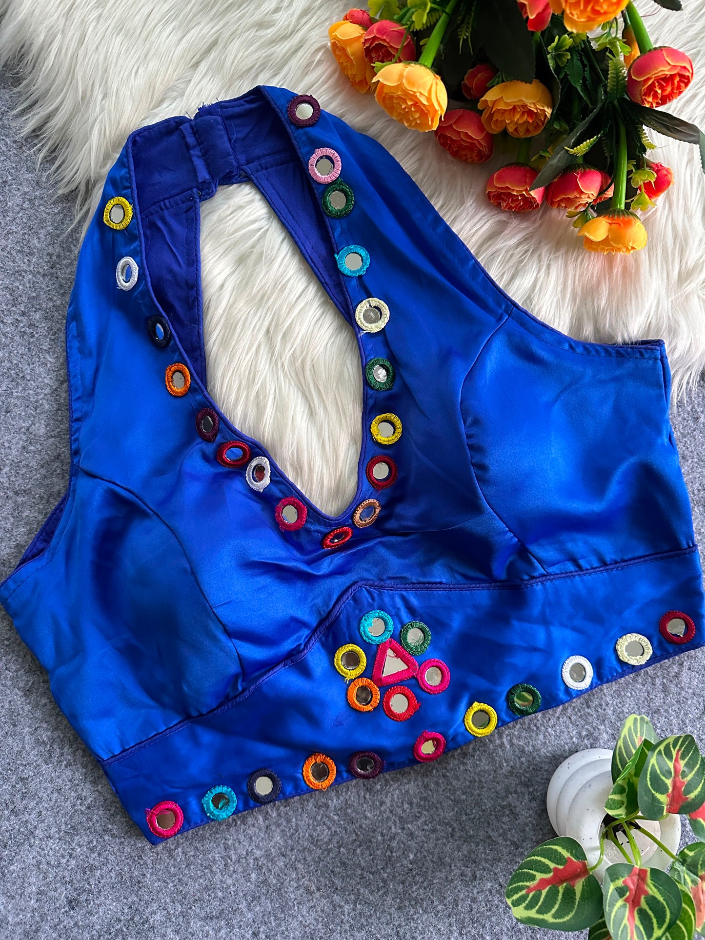 Satin silk sleeveless ready made blouse
