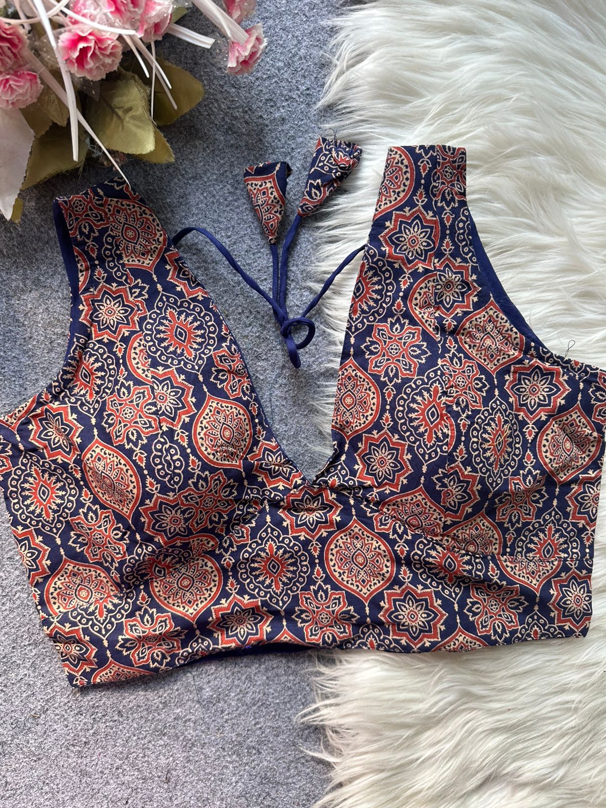 Ajrakh cotton galaxy sleeveless ready made blouse