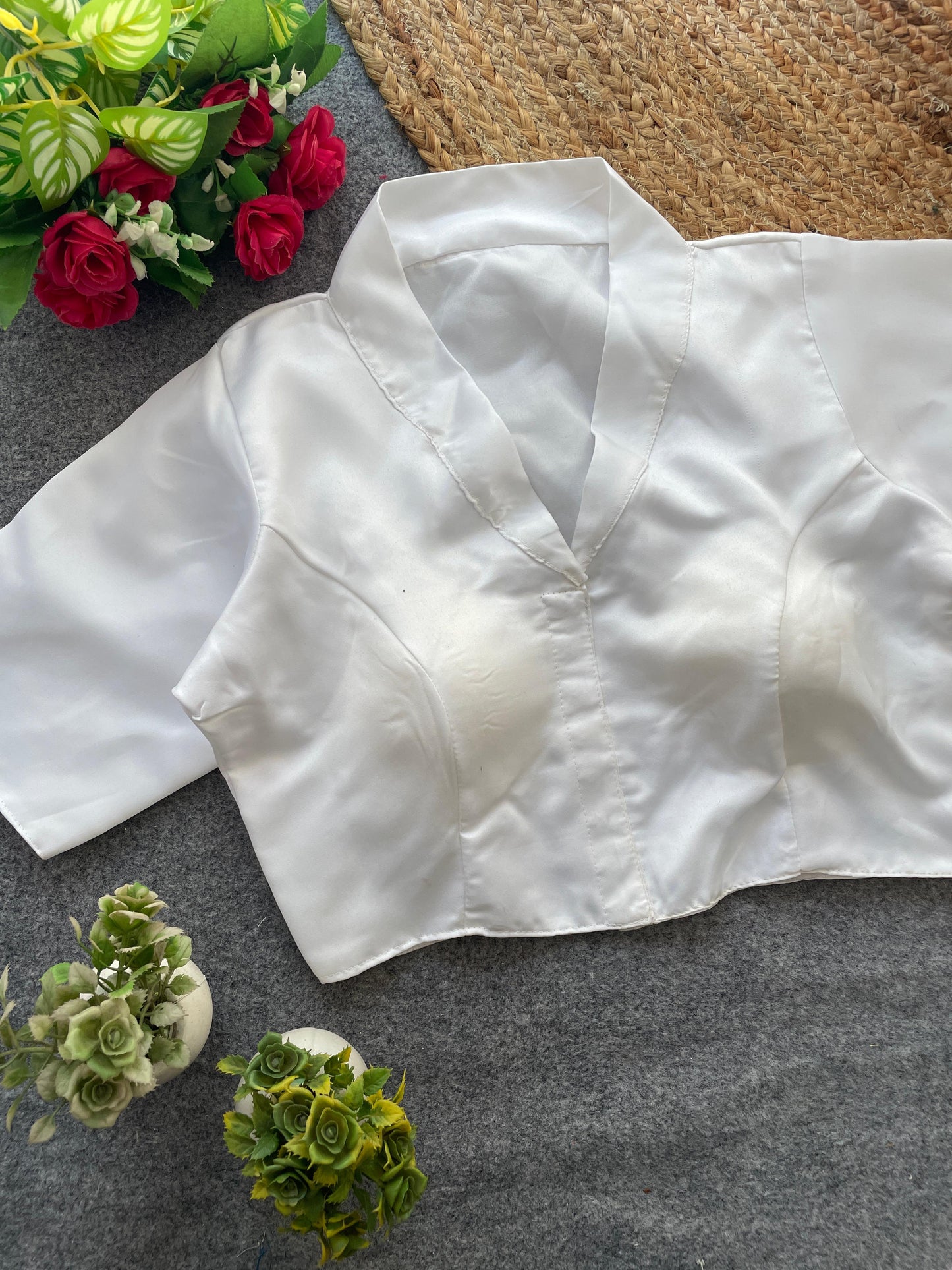 Pure malai satin collar neck ready made blouse