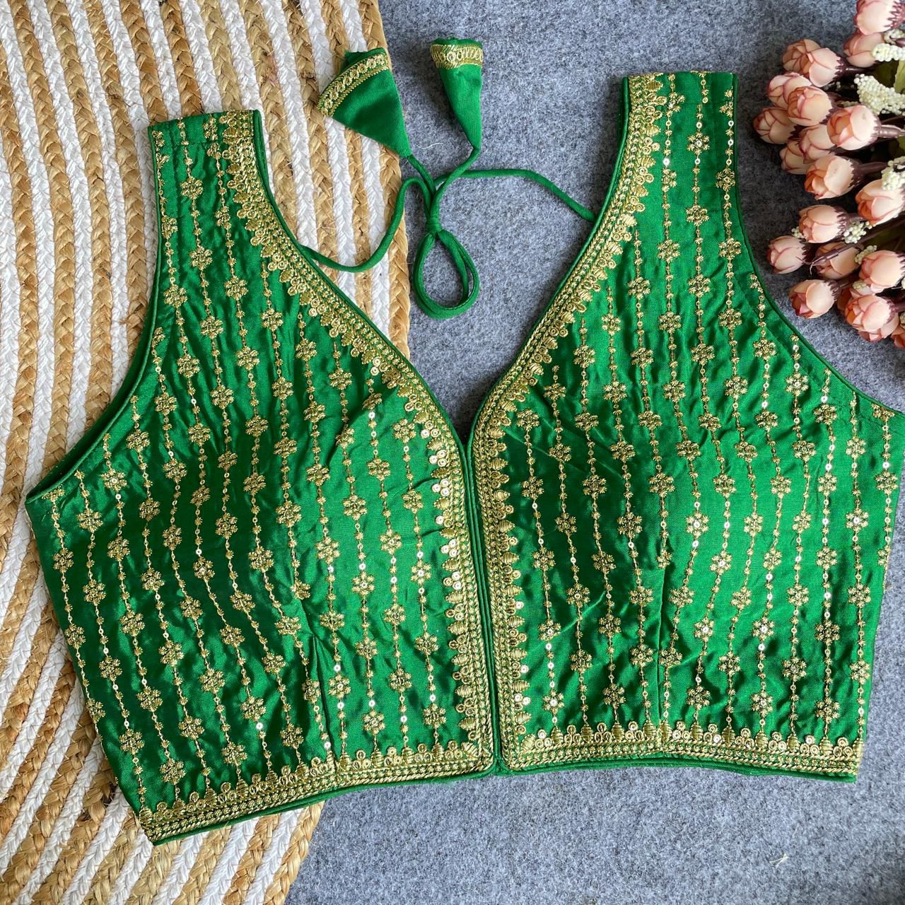 Heavy banarasi silk sleeveless ready made blouse