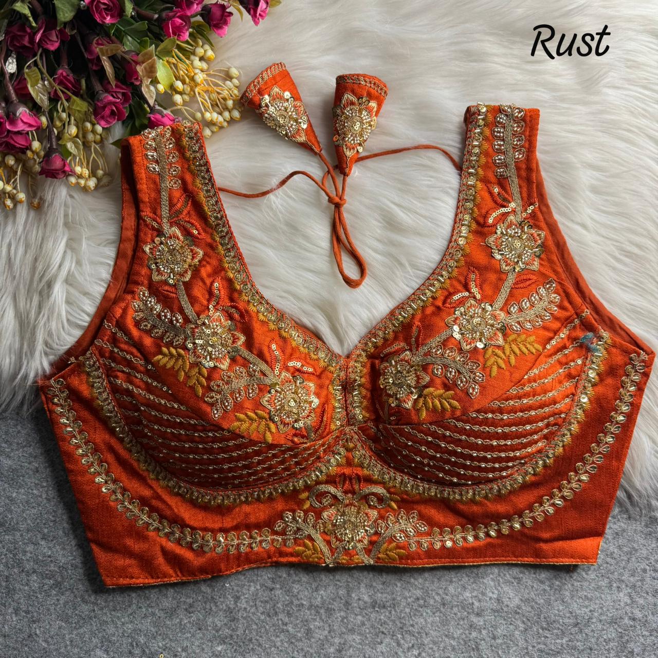 Heavy zari + sequins & beads work ready made blouse