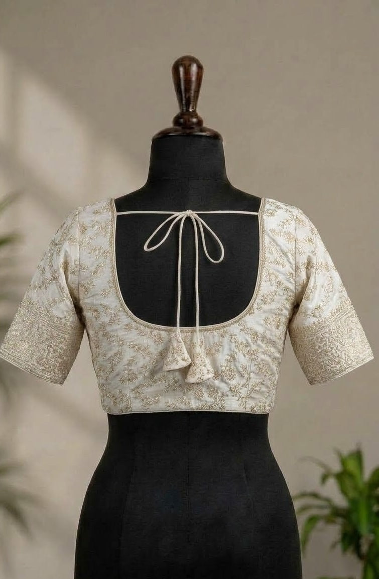 Off-White Zari Embroidered Deep-Back ready made blouse