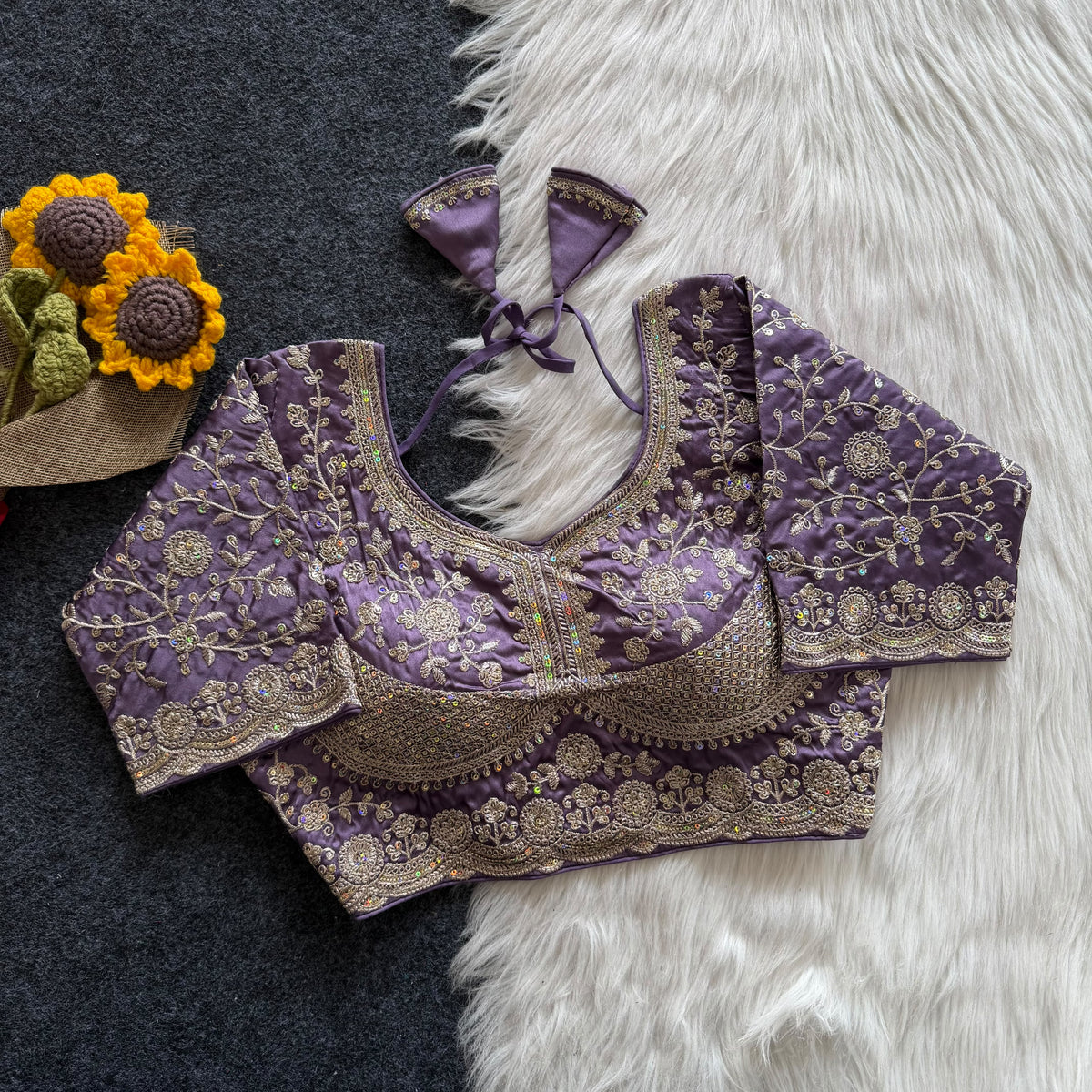 Beautiful embroidery work  all over ready made blouse