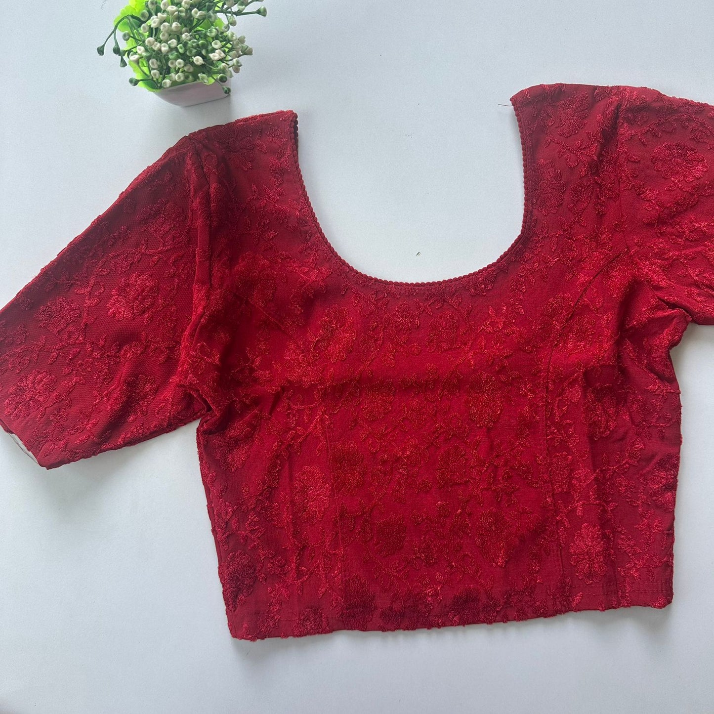 Polyester stretchable with self jacquard design ready made blouse