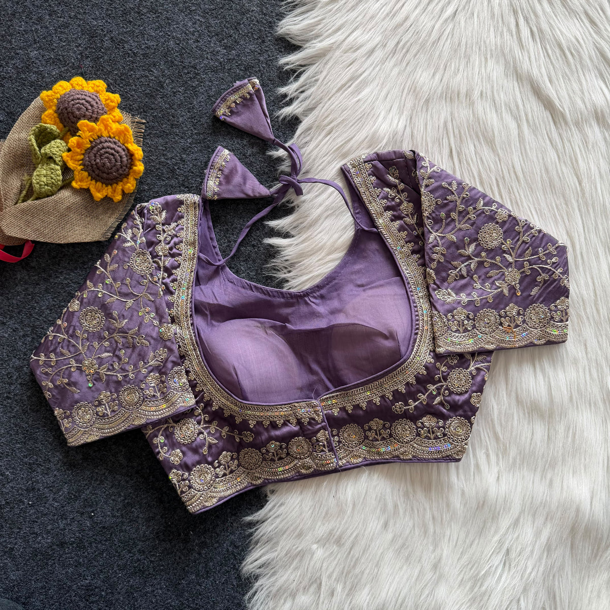 Beautiful embroidery work  all over ready made blouse