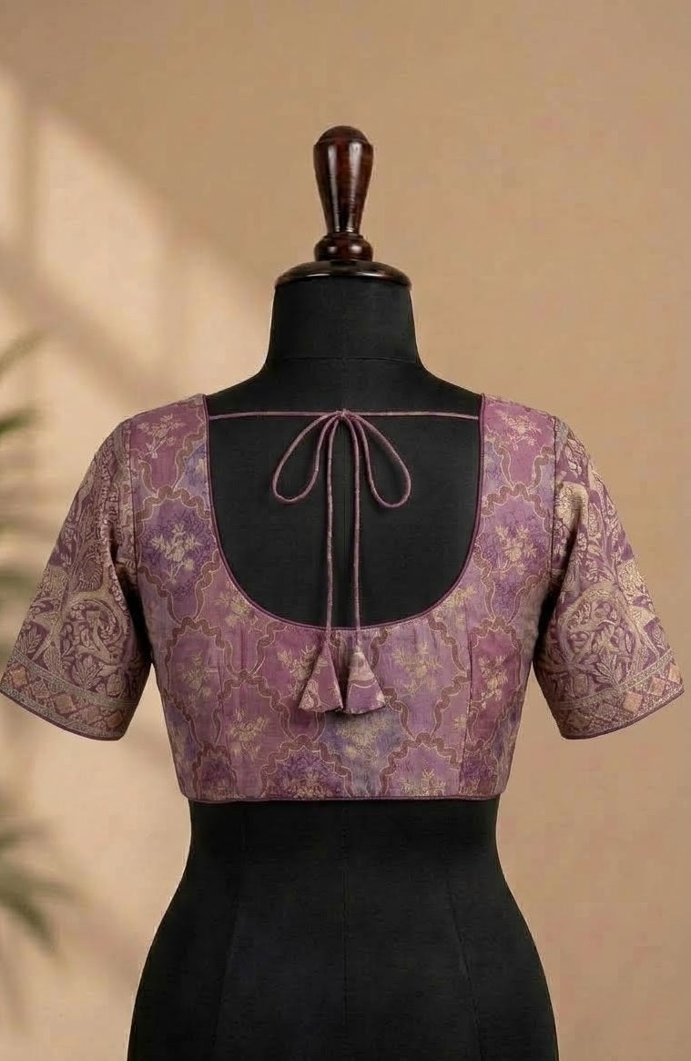 Mauve Purple Brocade Paithani-Motif Designer ready made blouse