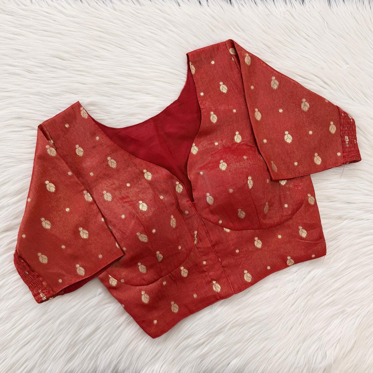 A beauty of weaving work all over with stretchable technology inside ready made blouse