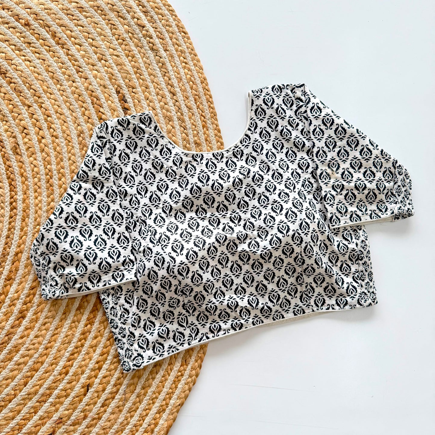 Beautiful hand block print with side elastic ready made blouse
