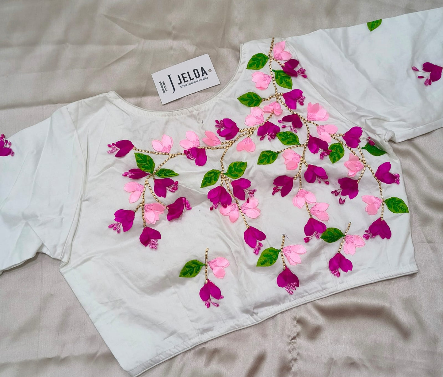Pure white Cotton 3D flowers ready made blouse