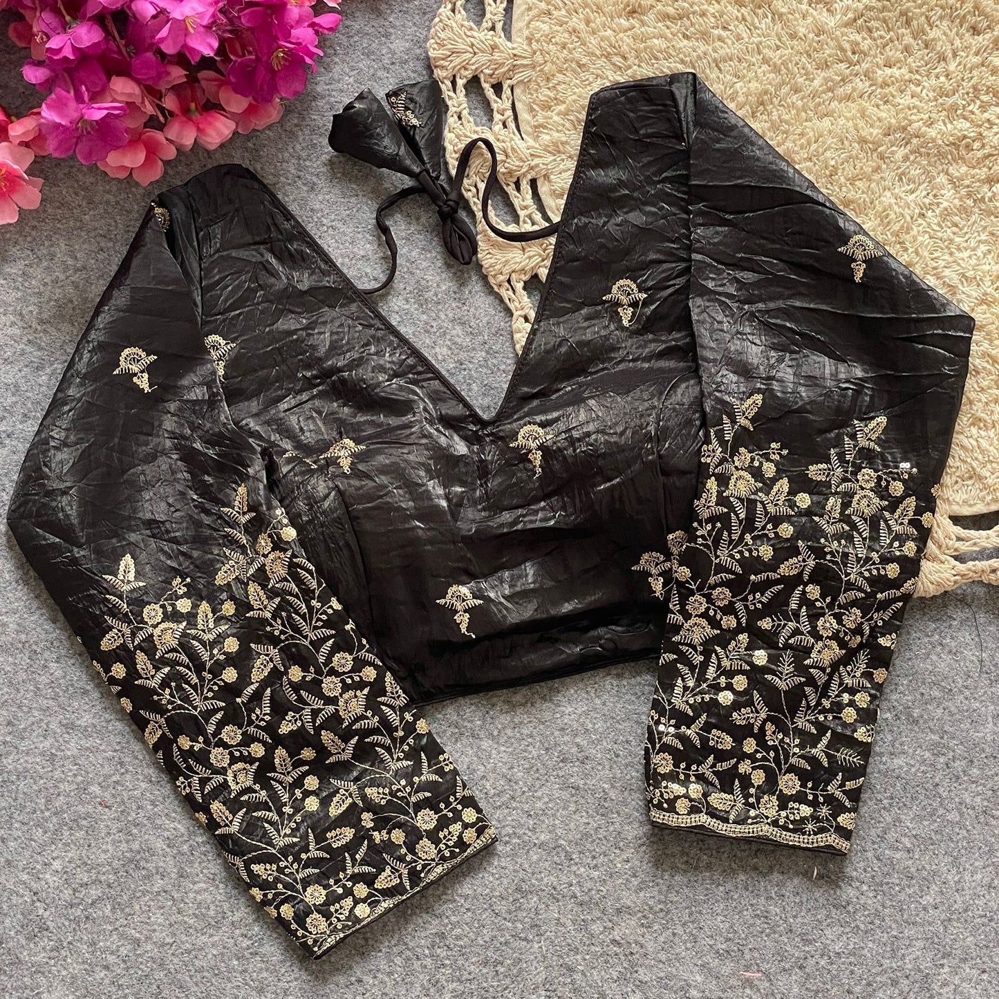 A beauty of golden embroidery work ready made blouse