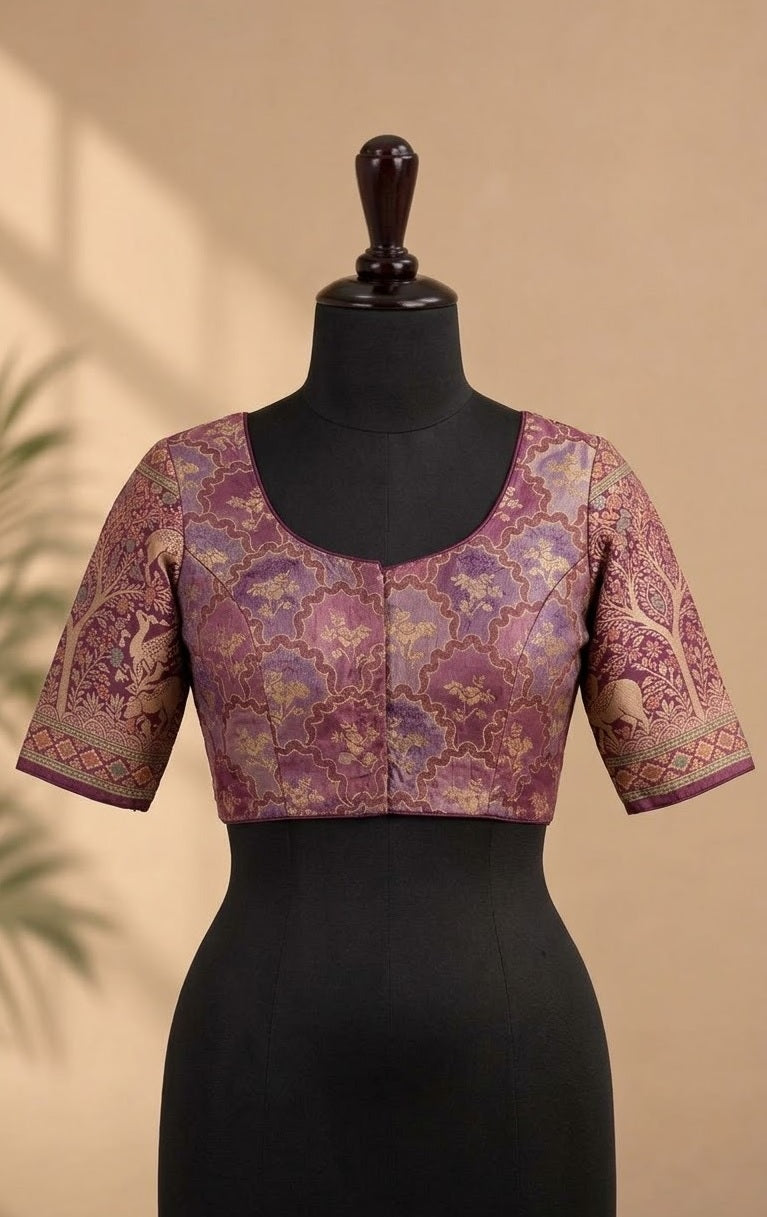 Mauve Purple Brocade Paithani-Motif Designer ready made blouse