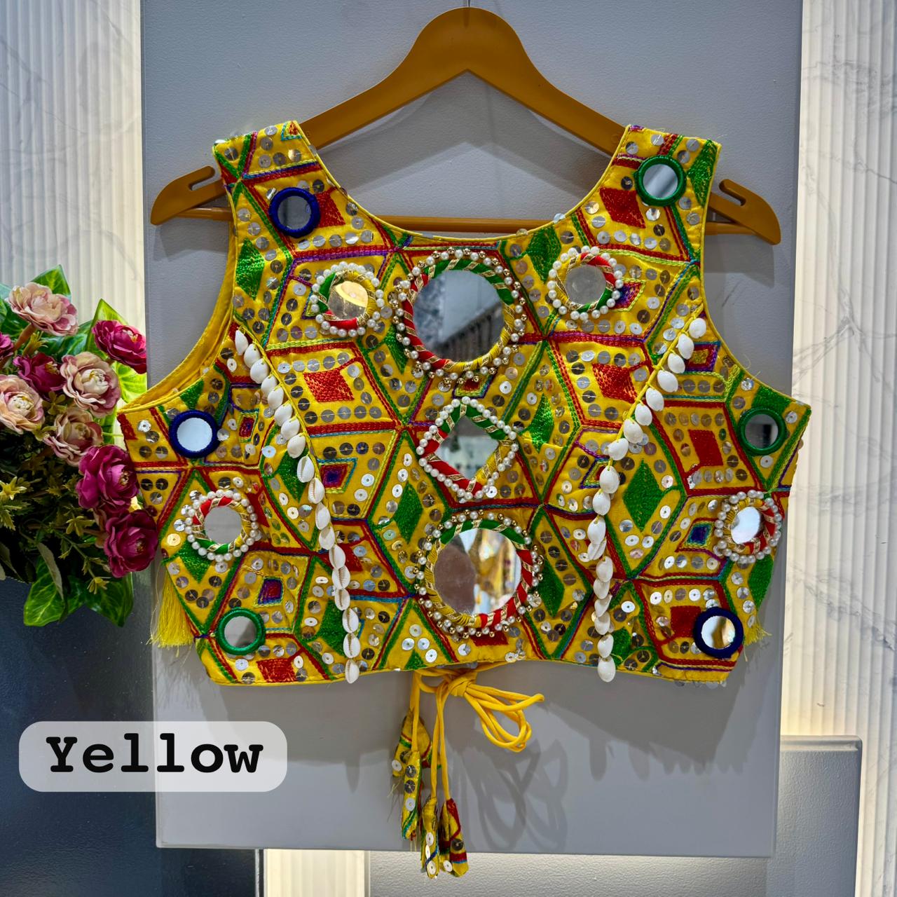 Heavy thread sequins & hand mirror work ready made blouse