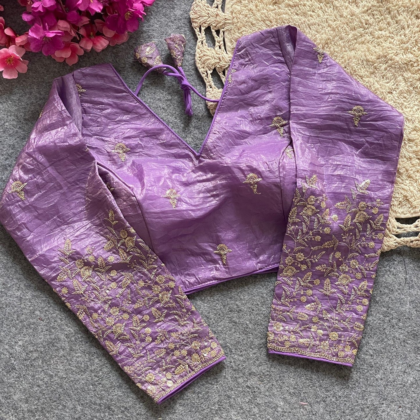 A beauty of golden embroidery work ready made blouse