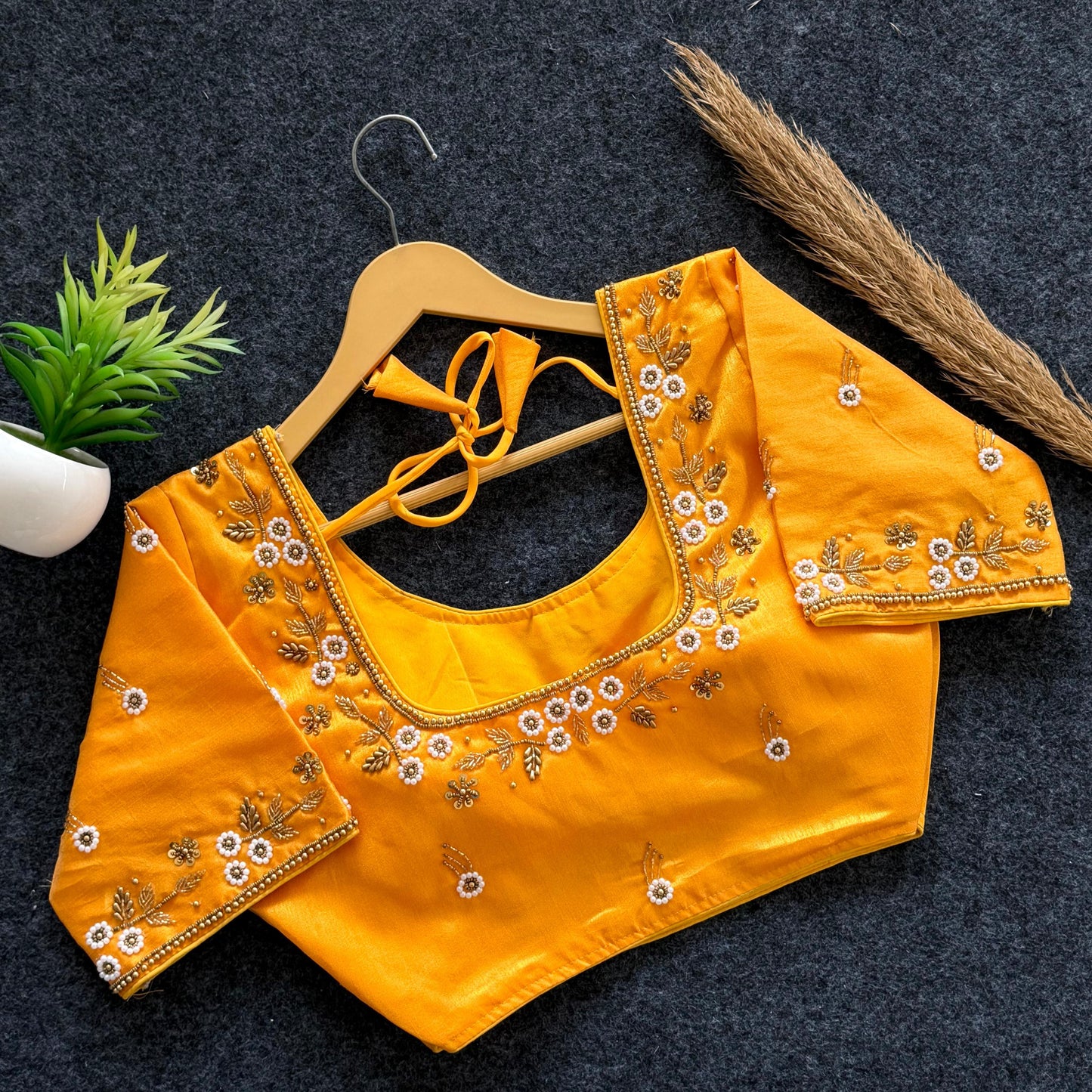 Beautiful handwork all over front and sleeves with designer handwork ready made blouse