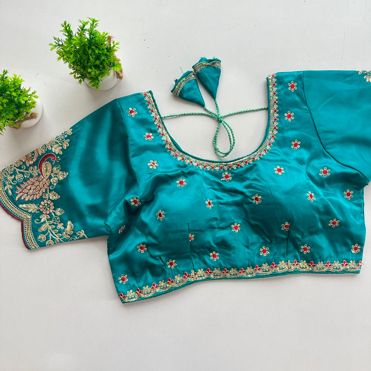 Heavy pure satin silk embroidery work ready made blouse
