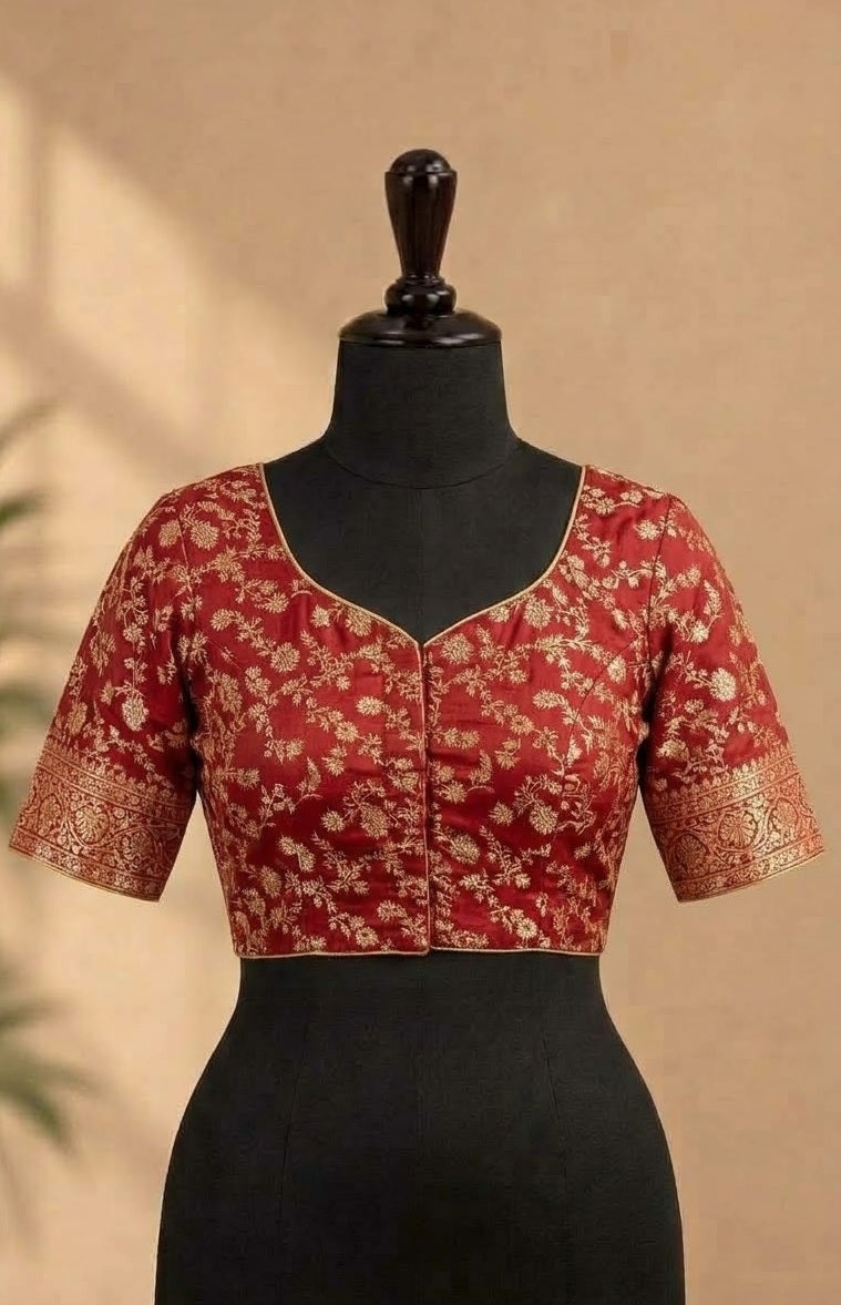 Maroon Zari Embroidered Silk Designer ready made blouse