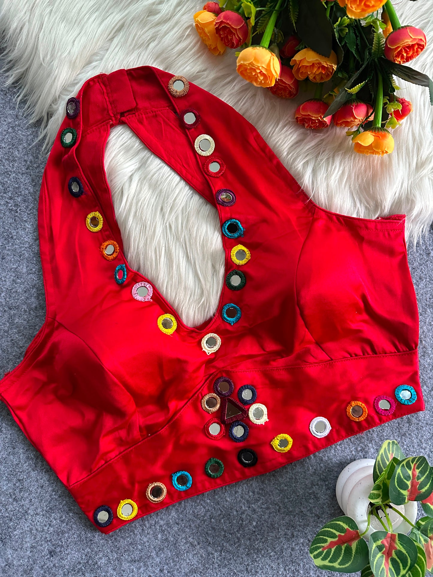 Satin silk sleeveless ready made blouse