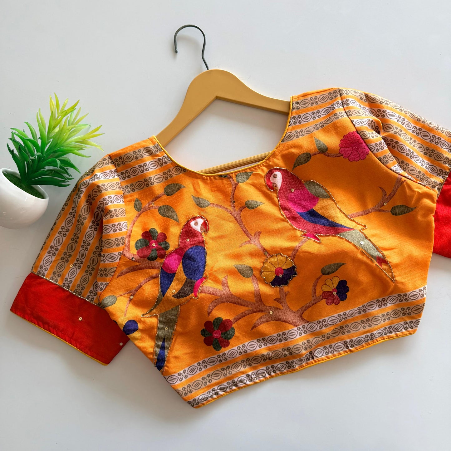 Pure silk fabric with Decent print ready made blouse