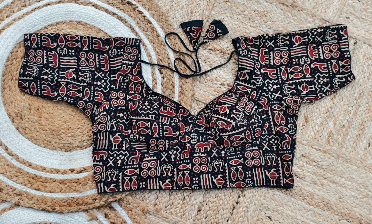 Ajrakh cotton ready made blouse
